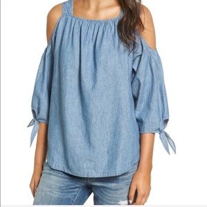 ⭐️ NWT Madewell Chambray Cold Shoulder Top Shirt SIZE XXS